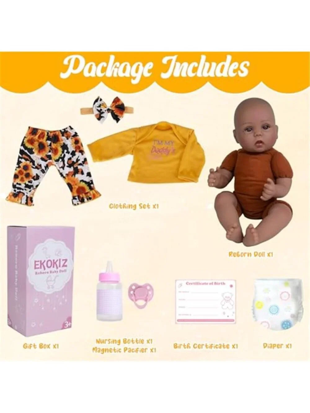 18 Inch Black Reborn Baby Girl Doll Soft Weighted Cloth Body 7 Piece Gift Set